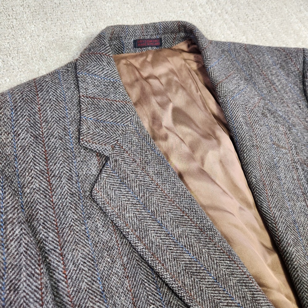 Vintage Herringbone Tweed Blazer Men 42r Leather Button Sports Coat Heavy Wool